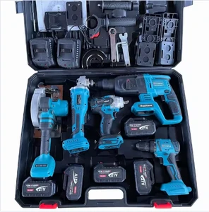 YUTUO Cordless Electric Drill Power Wrench Circular Saw Angle Grinder Combo Kit Portable 5 Pieces in One Combination Tool Set