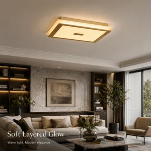 Modern Layered Square Aluminum LED Ceiling Light Flush Mount Gold Tone Ceiling LampAcrylic Lighting for LivingRoom Bedroom Hotel