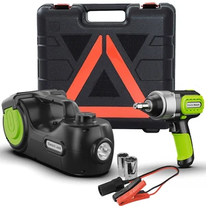 SOOLU 5 Tons DC 12V Car Jack Impact Wrench Inflator LCD Tire Pressure Display Hydraulic Vehicle Tool 12-Month Warranty SUV Sedan