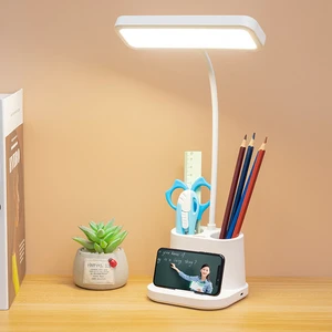 USB Rechargeable 800mA Led Desk Lamp Three-color Temperature Pen Holder Touch Control Learning Table Lamp for Study Desk