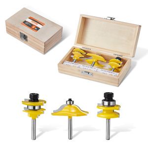 Professional Woodworking Tools 3-Piece Router Bit Set Carbide Tipped with 1/4-Inch Shank Carrying Case