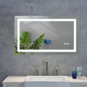 32x20 Inch LED Bathroom with Front Backlight Wall-Mounted vanity mirror with lights Aluminum Frame Anti-Fog Stepless Dimmable