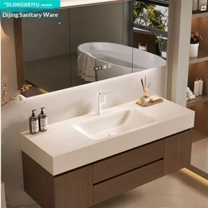 Medieval-style Cream-colored Bathroom Cabinet Hot-bent One-piece Basin Backlit Square Mirror Anti-fog Lighting Storage Floor