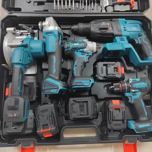 5-in-1 Power Tool Set, Including Battery, Charger, Drill, Impact Wrench, Angle Grinder, Chainsaw and Accessories.