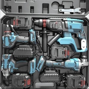 4-in-1 Cordless Tool Combo Set OEM 21V Brushless Drill Angle Grinder Impact Wrench Hammer for Construction DIY