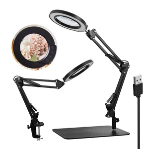 Swing Arm 5 Color Modes Stepless Dimming Multifunctional Desk Lamp Repair Craft Work 2-in-1 Clip Led Desk Lamp with Magnifier