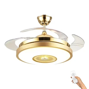 Invisible Ceiling Fan Lamp Golden Luxury Fan Light Living Room Household Personality Crystal Lamp Restaurant LED Light