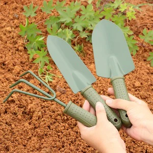 Garden Tools Three-Piece Set with Shovel Fork Rake and Plastic Handle