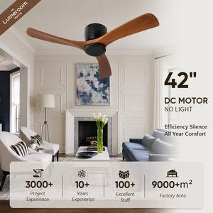 42 Inch Modern Ceiling Fan No Light with Remote Control, Quiet Wood Ceiling Fan for Bedroom Living Room