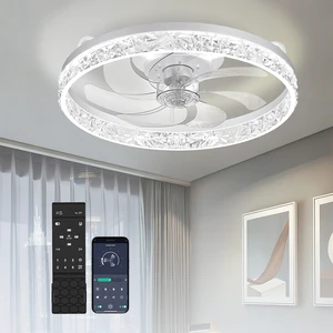 Modern Bedroom Luxury DC Motor LED Ceiling Fan Light with Remote Control 6-Speed Iron Plastic Construction 36W 5-Year Warranty