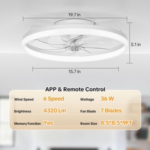 New Factory Modern Fashion 20 Inch LED Ceiling Fan Lights Remote Control 36W 6 Blades 5-Year Warranty for Bedroom Living Room