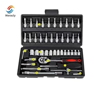 46 Pcs Multi-Functional Car Repair Tool Kit Set Auto Repair Tools Including Socket Wrench Screwdriver Mechanical Repair Wrench