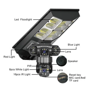 Black Outdoor Waterproof Solar Street Light with Integrated 4G WiFi and Network Camera Three Lens Street Lamp