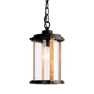 Outdoor Hanging Ceiling Pendant Light Vintage Pendant Light Black Wood Veneer Hanging, with Water Glass Pendant Light