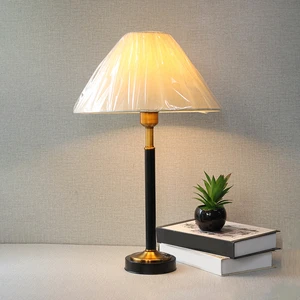 Traditional Cast Iron Metal Table Lamp Simple LED Fabric Shade Cone Design Electric E27 Warm White Small Decorative for Living