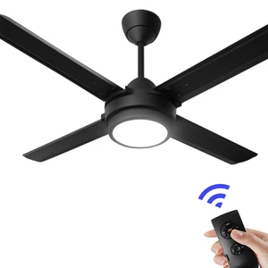 Ceiling Fan Supplier Remote Control Mute Home Chandelier 48 Inch 4 Blades Modern Matte Black Ceiling Fan With Light