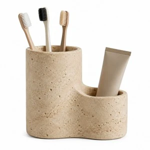 WeiVista Resin Faux Travertine Toothbrush Holder Bathroom Organizer Stone Look Vanity Decor