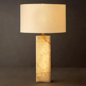 Luxury Natural Alabaster Table Lamp with Linen Fabric Shade Base E26 Villa Lighting for Living Room Bedroom Bathroom Custom UL
