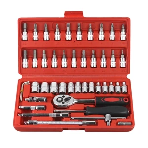 IFIXPRO 46-Piece Portable 1/4-Inch Drive Chrome Vanadium Steel DIY Socket Tool Set Ratchet Wrench 3-Year Warranty-OEM