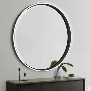 Factory Price Seamless Black Aluminum Alloy Framed Round Led Lighted Bathroom Mirror With Front Dimming Light&Defogger