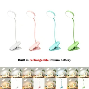 Rechargeable Clip On LED Desk Lamp Flexible Gooseneck 3 Color Dimmable Eye Care USB Charging Portable Student Bedside Table Lamp
