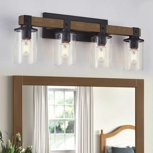 Modern LED Touch Control Bathroom Mirror Wall Lamp Matte Black Iron Body with Glass Shade Warm White Vanity Light Bedroom Porch