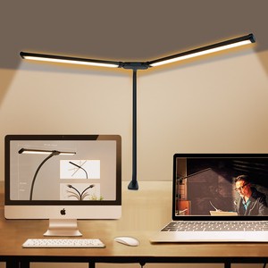 Modern Aluminum Clamp Double Lamp Head Adjustable Swing Arm Gooseneck Dimmable Eye Caring LED Desk Lamp with Clip