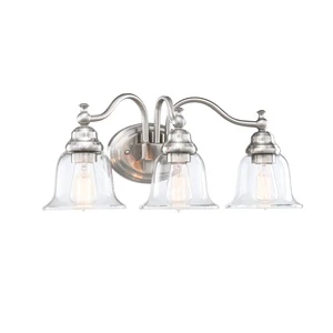 3 Light Vanity Light Fixture Brushed Nickel clear Glass Shade Modern Bathroom Lamp Over Mirror Bathroom Wall Light Table