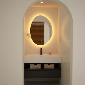 Black Solid Wood Eco-Friendly Bathroom Cabinet Restroom Vanity With Japanese-style Washbasin Rock-Embedded 3-tier Round Design
