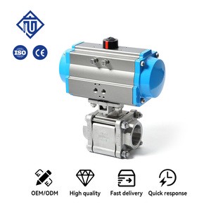 Stainless Steel Pneumatic 3 Piece Threaded Full Bore Ball Valve with PTFE Seated