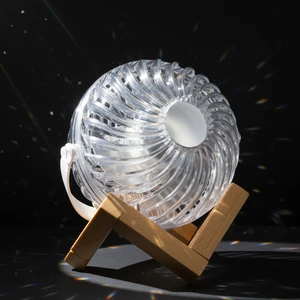 Electric Customized Decorative Desk Adjusted Desktop Wooden Standing Fans Led Cooling Light Personal Portable Mini Adjusted Fan