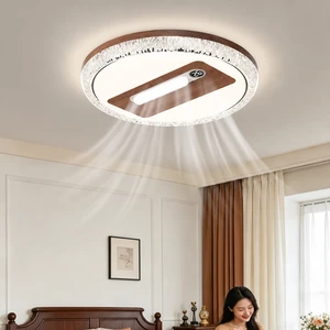 Modern LED Round Bedroom Ceiling Fan with Light with Digital Display for Room Restaurant Silent Bladeless Ceiling Fan Lamp