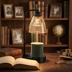Vintage Ribbed Glass Adjustable Height Black Metal Candle Warmer Lamp For Aromatherapy & Home Decor
