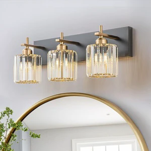 Modern Crystal LED Bathroom Vanity Light in Black Gold 3-Light Wall-Mounted Mirror Lamp