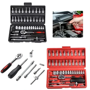 Oem 46pcs High-end Professional Auto Repair Mechanic Tool Kit Complete Ratchet Wrench Vehicle Mounted Socket Set Oem Hard Case