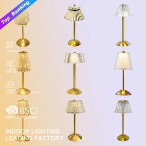 Classic Style Dimmable Home Decor Lampe De Table Led Gold USB Rechargeable Battery Cordless Crystal Table Lamps Luxury Gift