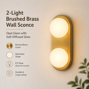 YH Modern Mid-Century Opal Glass Bathroom Light Fixture 2-Light Brushed Brass Vanity Wall Sconce With Soft Diffused Glow