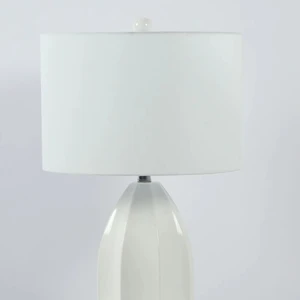 White Eco-Friendly Simple Ceramic Table Lamp with Fabric Shade Modern LED Electric Dimmable for Bedroom Home Decor