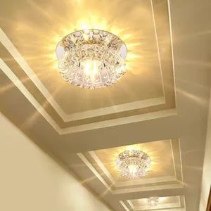 Modern Vintage Mini Surface Mounted AC Ceiling Lamp Clear Crystal Metal Shade Dimmable LED Adjustable Color Temperature IP33