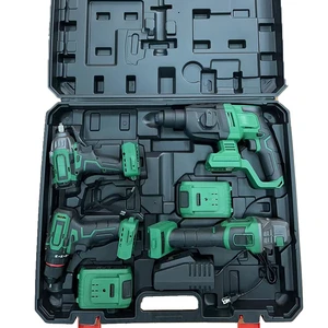 4 Piece 21V Cordless Power Tool Set Electric Drill Combo Wrenches Screwdrivers Electrical