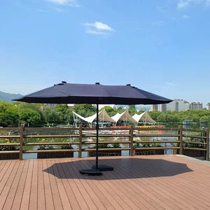 L New Design Outdoor LED Solar Powered Parasol 15ft Large Patio Garden Porch Double-sided Umbrella Table Twins Parasol