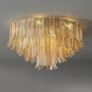 Chandelier Ceiling Lamp with Glass and Brass LED Light Source Remote Control IP33 Rated for Dining Rooms
