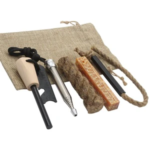 Camping Hiking Accessories Complete Firesteel Kit With Fatwood Fire Rope Firelighters For Emergency Survival