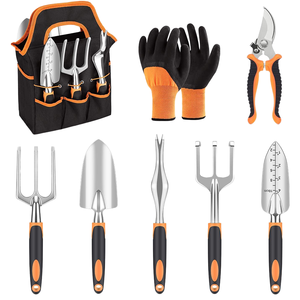 Home Garden Supplies Hand Tools Set Organizer 8Pcs Heavy Duty Gardening Tools Bag Kit Including Pruners Gloves Rakes Shovels