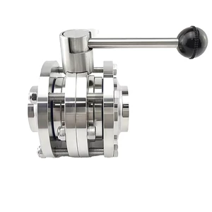 Three-Piece Wafer Type Sanitary Middle Flange Butterfly Valve SS304/SS316L Intermediate Flange SMS/DIN Manual Butterfly Valve