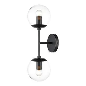 Black Bathroom Vanity Light Fixtures Over Mirror Modern Clear Glass Globe 2 Heads Wall Lamp for Hotel