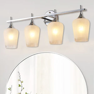 Modern 4-Light Bathroom Vanity Wall Lamp Bedroom Mirror Front Lighting Chrome Iron Material Glass Wall Sconce