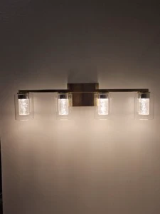 Worbest Crystal LED Vanity Light with Glass Shade 3 Color Temperatures Dimmable Mirror Lamp for Indoor Bathroom Decoration