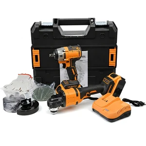 Industrial 21V Brushless Power Tool Set 2pcs Cordless Impact Wrench & ANGLE GRINDER Combo Kit Lithium Battery Repair Tool