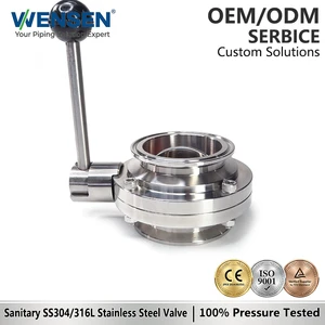 Wensen 304/316 Stainless Steel Duckbill Quick-Install Butterfly Valve Sanitary Manual Clamp Valve DN10-DN300 ISO/CE Certified